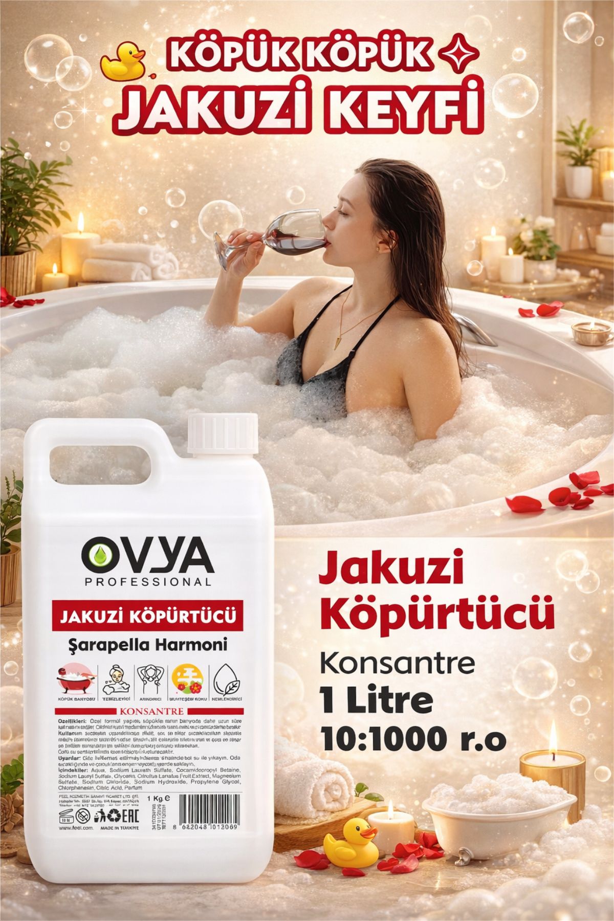 Ovya Konsantre Jakuzi Köpürtücü Banyo Köpüğü | Şarapella Harmoni 1Lt.