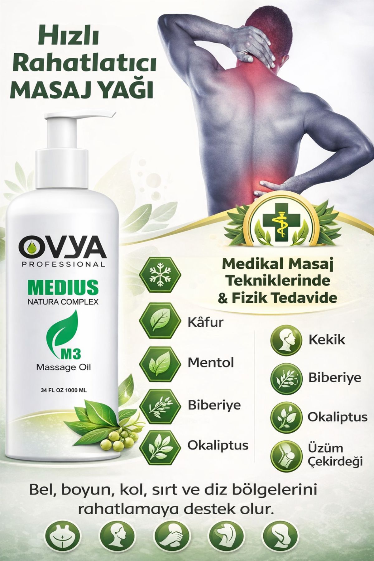 Ovya Medius Eklem & Kas Destek Masaj Yağı – 1000 ml