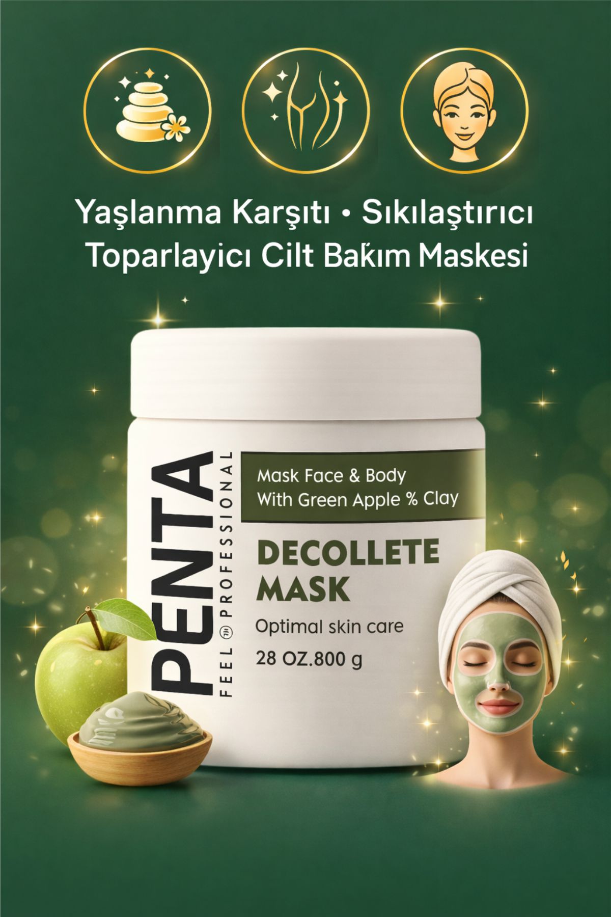 PENTA Decollete Mask – Yeşil Elma Özlü Sıkılaştırıcı ve Arındırıcı Maske (Yüz & Vücut)