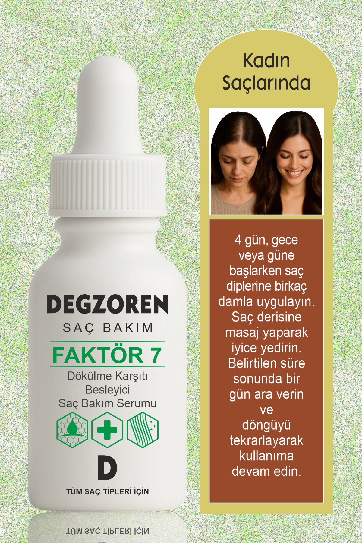 Degzoren Uyuyan Saç Köklerinin Yeniden Uzamasını Destekleyen Dökülme Karşıtı Besleyici Onarıcı Serum 100ml - Görsel 4