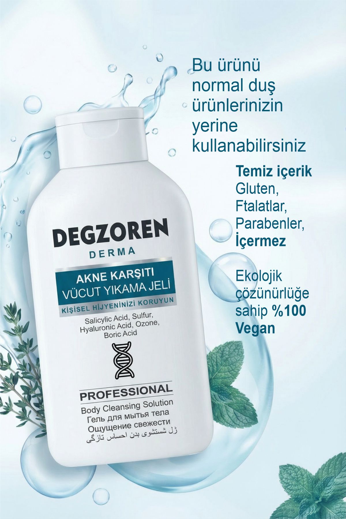DEGZOREN Akneye Eğilimli Ciltler İçin Günlük Vücut Yıkama Jeli 4