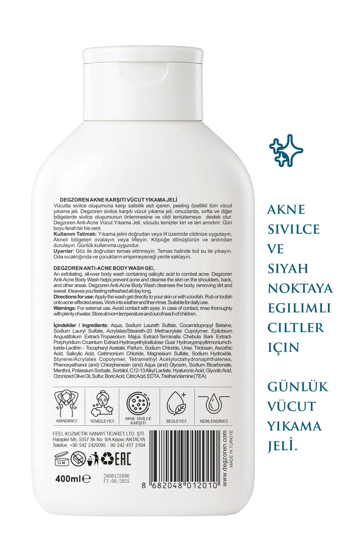 DEGZOREN Akneye Eğilimli Ciltler İçin Günlük Vücut Yıkama Jeli 5