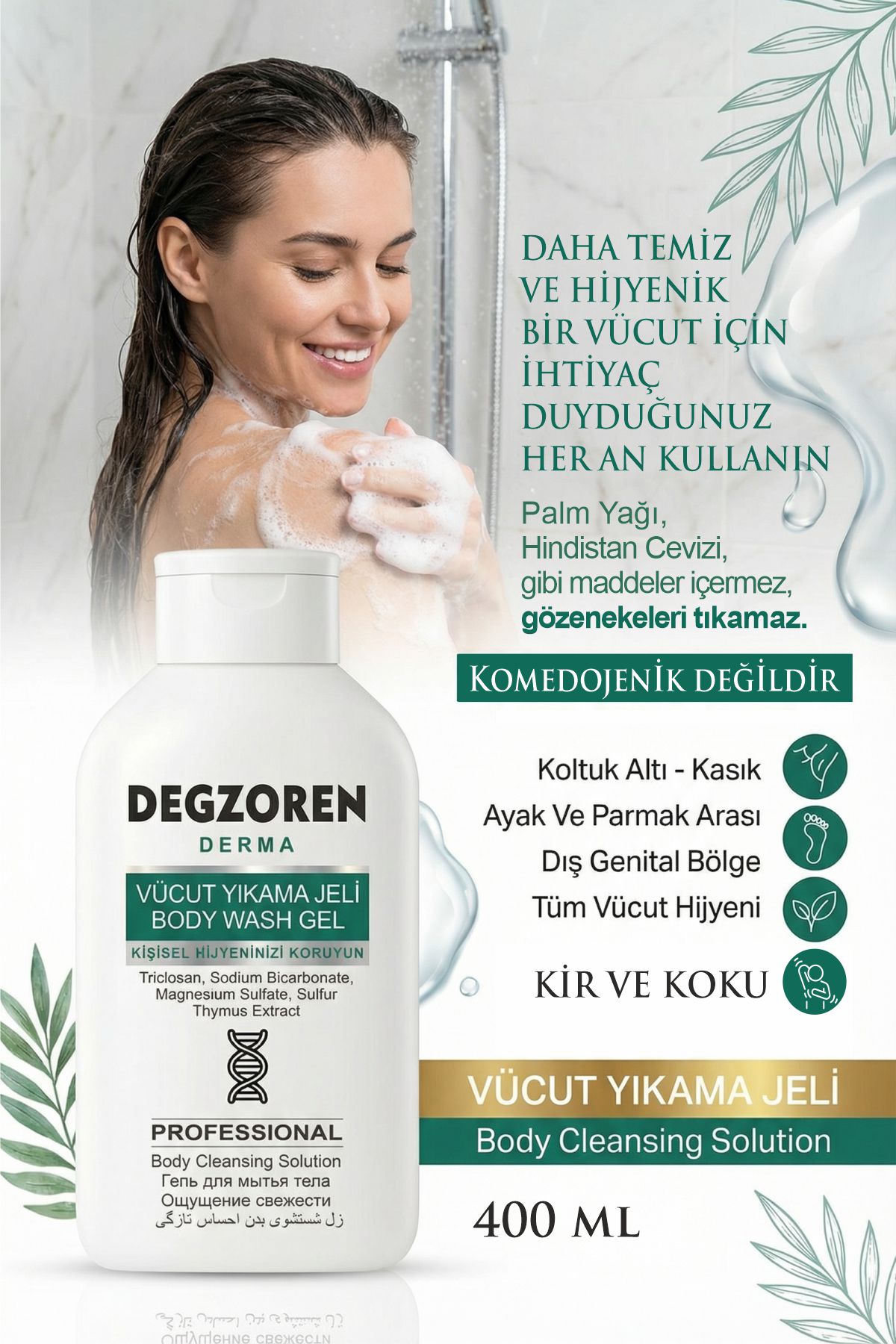DEGZOREN Vücut Kokusuna Karşı Ferahlatıcı Vücut Yıkama Jeli 2
