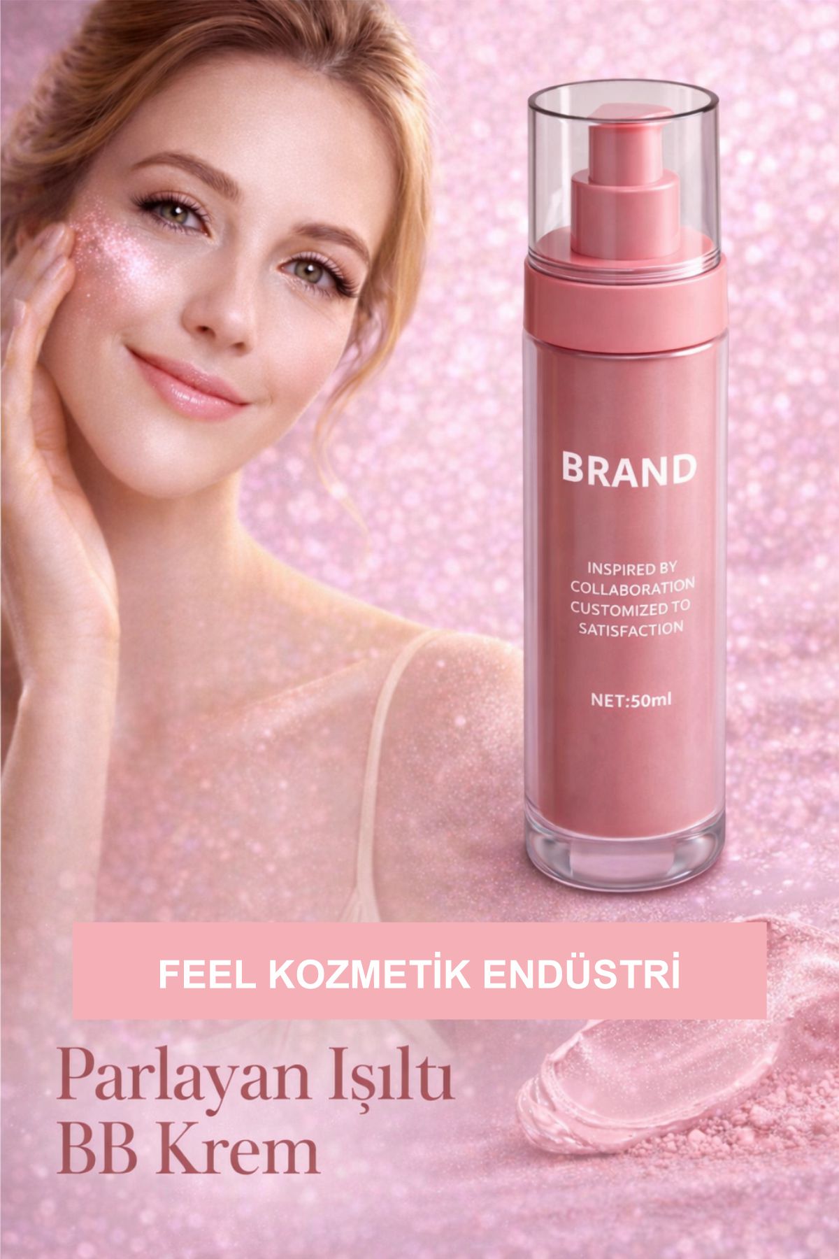 Suya Dayanıklı Parlayan Işıltı Pembe BB Krem Bazı