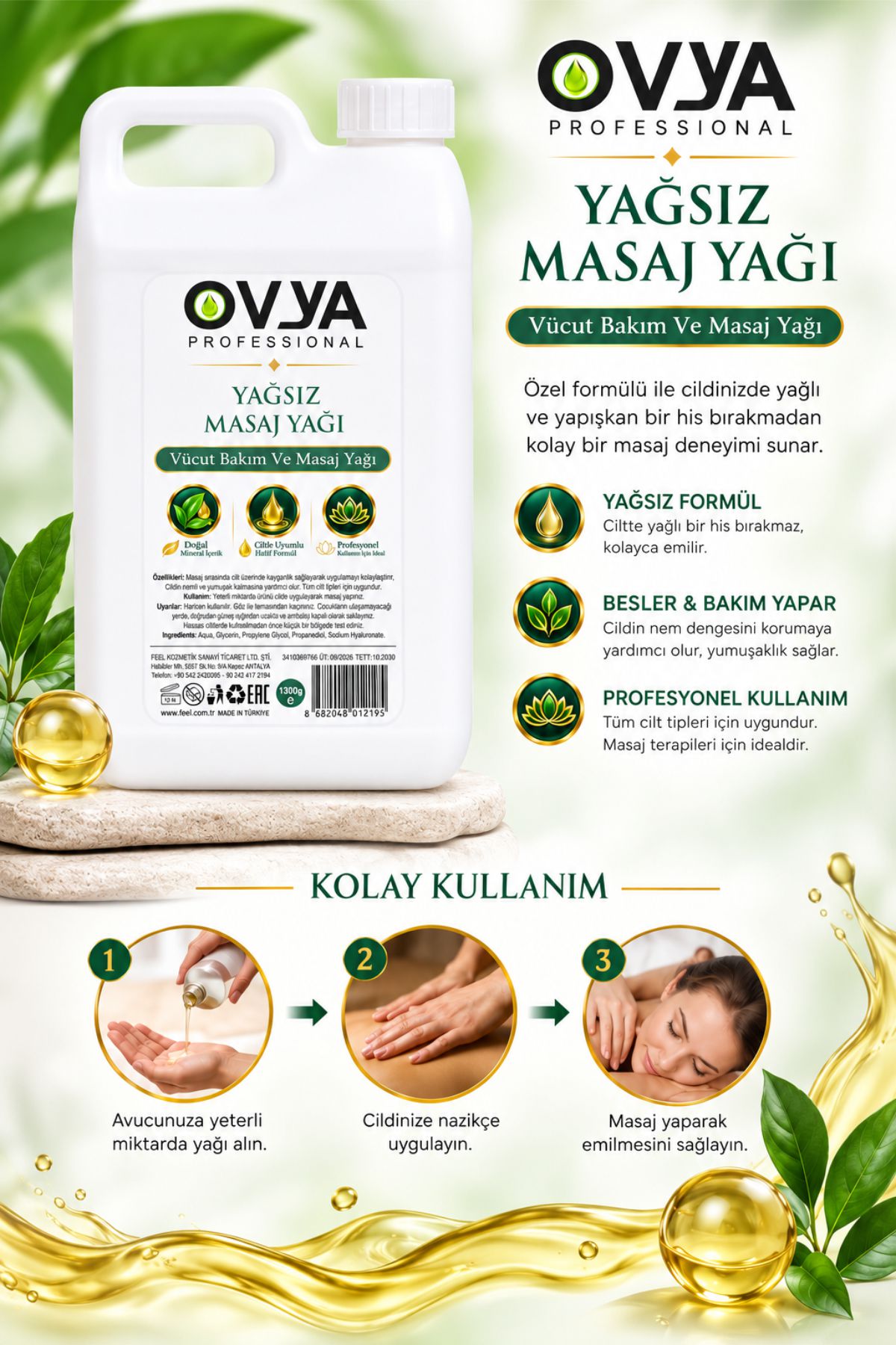 OVYA Yağsız Masaj Yağı Kolay Durulanan Formül 1300g. - Görsel 2